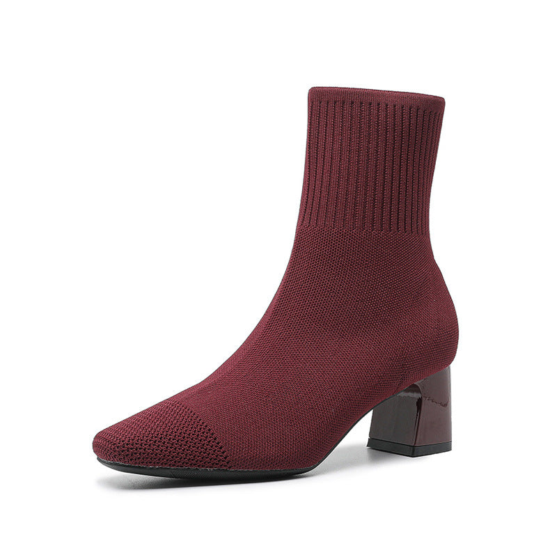 Bottes Chaussettes Élastiques à Talon Épais