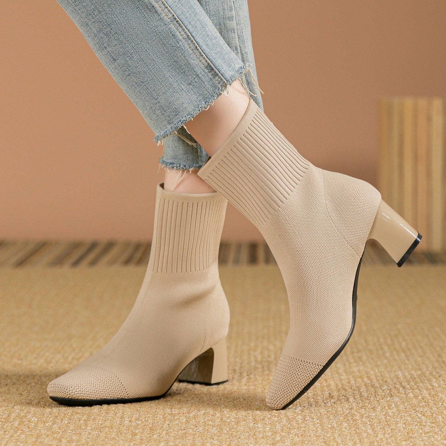 Bottes Chaussettes Élastiques à Talon Épais