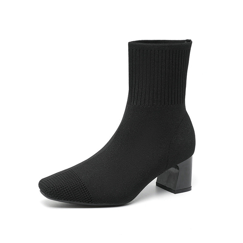 Bottes Chaussettes Élastiques à Talon Épais