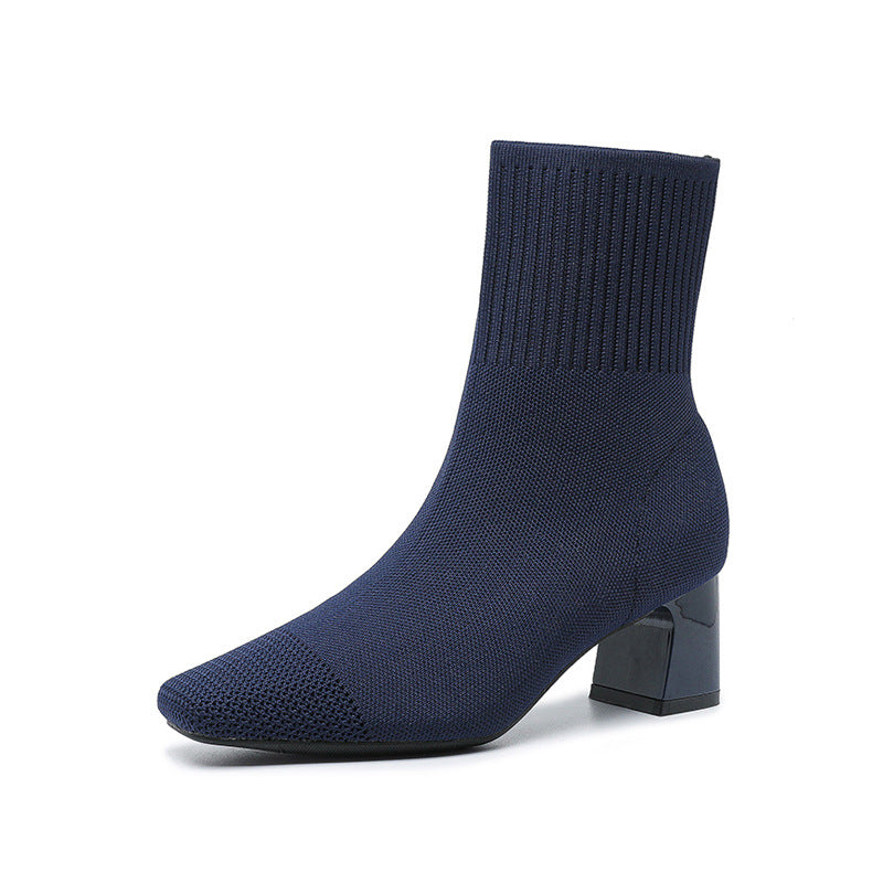 Bottes Chaussettes Élastiques à Talon Épais