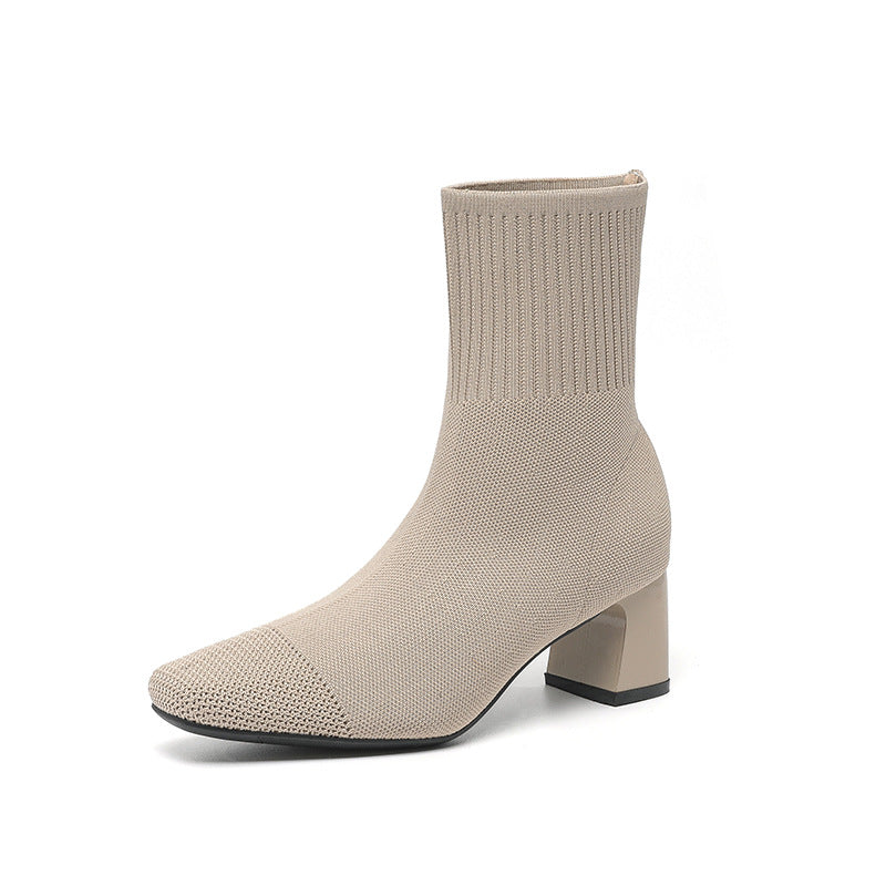 Bottes Chaussettes Élastiques à Talon Épais